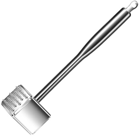 Homeponnew Mazo ablandador de carne de doble cara de acero inoxidable 316 con mango ergonómico, herramienta de martillo de carne resistente para cocina