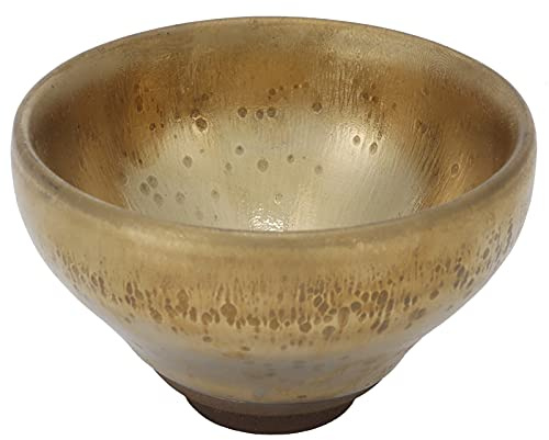 Zerodis Tazza da tè in Ceramica, Realizzata a Mano, Color Oro Brillante con Texture Granulosa e Smalto Effetto Ferro, Ideale per Esposizione, Collezione e Come regalo. Capacità 130 ml.