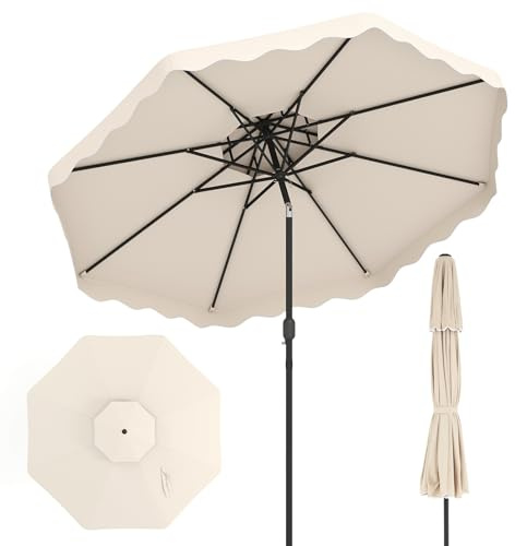 COSTWAY Ombrellone da Giardino 300 cm, Inclinabile 30° con 8 Costole Robuste, Palo in Metallo, Anti-UV, Parte Superiore Ventilata e Manovella per Spiaggia, Balcone e Terrazzo (Beige)