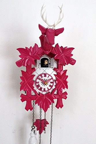 CLOCKVILLA HETTICH UHREN Design Kuckucksuhr Moderne Quarz Uhr Hirschkopf weiß pink Quarzuhr neu