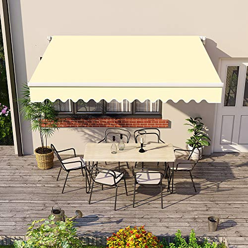 Green Bay 3 x 2.5m DIY Patio Retractable Manual Awning Garden Sun Shade Canopy Gazebo Cream with Fittings and Crank Handle