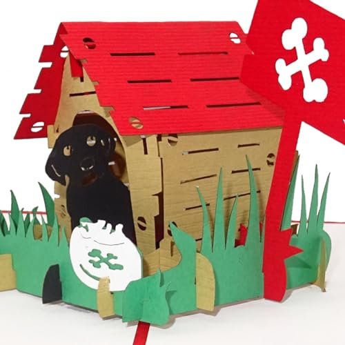 Pop Up Karte Hund & Hundehütte - 3D Geburtstagskarte für alle Hundeliebhaber – als Geschenk, Dekoration, Geschenkidee, Einladung zum Geburtstag, Hunde Deko & Geschenkverpackung