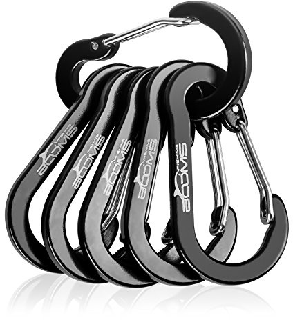 Booms Fishing CC1 Multi-Use Carabiner Clip, 6 Pack Small Caribeener Clips, Mini Keychain Caribeaner Clip 2 inch, Aluminum D Ring Carabiners, Black
