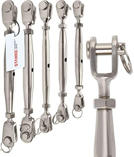 Seilwerk STANKE 4x M5 Tendeur à lanterne chape-chape en acier inoxydable 80 mm, Tendeur à cage manille-manille pour les câbles d’acier