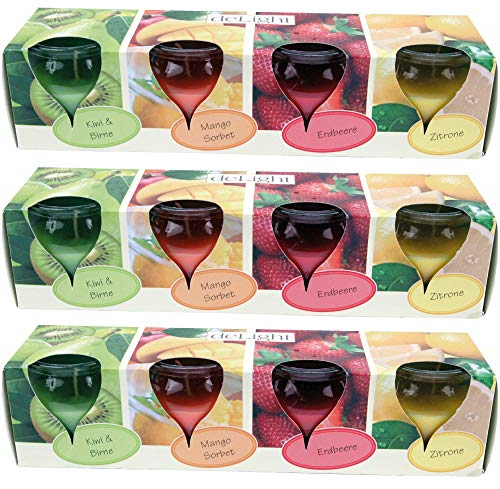 HS Candle Duftkerzen Selection 12er Pack im Glas, lange Brenndauer und angenehmer Duft (Fruit Selection) - Kerze mit Duft - fruchtig