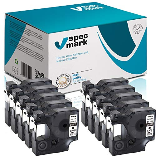 specmark Schriftband D1 40913 S0720680 9 mm x 7 m 10 Stück Schwarz auf Weiß | Beschriftungsband, Kompatibel mit DYMO LabelManager, LabelPoint und LabelWriter DUO