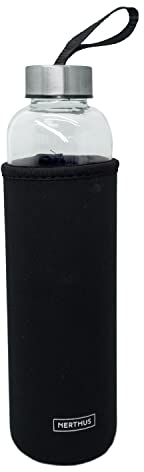 NERTHUS Botella de Cristal Bottles con Funda de Neopreno Color Negro y 600 ml