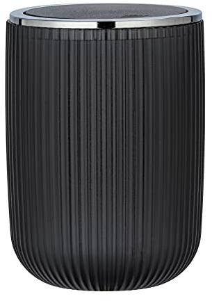 WENKO Schwingdeckeleimer Mod. Agropoli S Grau, 2 Liter, Badezimmer-Mülleimer mit Deckel, Abfalleimer aus hochwertigem Kunststoff mit plastischer Formgebung und gefrosteter Oberfläche, Ø 14,5 x 20 cm