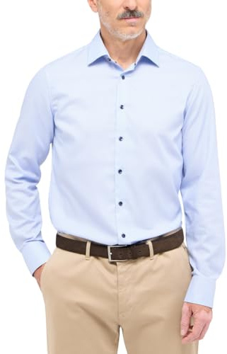ETERNA Camicia a maniche lunghe Comfort Fit Pinpoint tinta unita con colletto Classic Kent, Azzurro, 40 Kurz