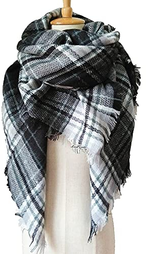 RFEGEF Damen Winter Schal,Damenschals Und Tücher Retro Fashion Schwarz Weiß Bunte Gitterquaste Quadratische Weiche Winterschals Große Warme Dicke Lässige Wickeldecke Wendeschal
