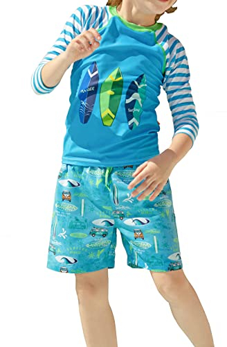 weVSwe Jungen Badeanzug Rash Guard Sonnenschutz Kleinkind Kinder Langarm Zweiteiler Badehose Surfbrett 6 Jahre