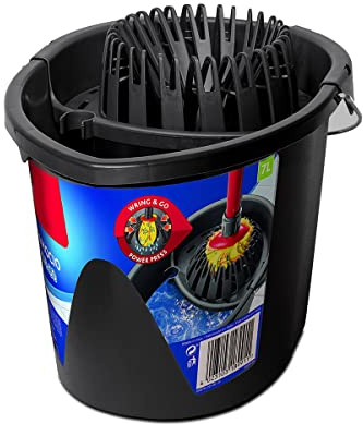 Escurridor de Cubos para Escoba, Cubo Limpieza de Fregona de Polipropileno Color Rojo/Negro, Capacidad 7 L - Longitud 37.5 x Profundidad 25 x Altura 23 cm -JUANIO-