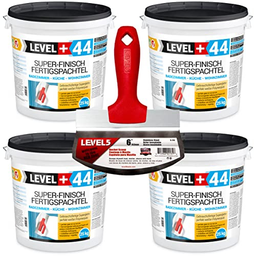 Super Finish Fertigspachtel Q1-Q4 Spachtelmasse 100kg Perfekt Glatt Weiß | Innenbereich + Eimerschaber Eimerschaufel EdelstahlSet RM44/5-210
