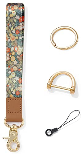 Vicloon Schlüsselband für das Handgelenk, Schlüsselbänder Wristlet, mit Metall Ring und Hohe Qualität Leder, Keychain Handgelenksband, für Schlüssel, Mobile Handys Telefon, Kamera, Charms(Blumen)