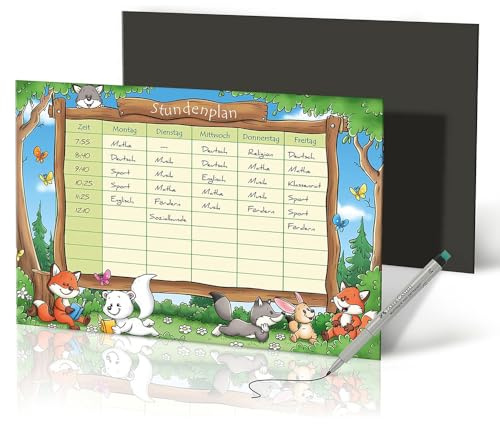 Primus Print Tier Stundenplan A4 - Magnetisch & Abwischbar inkl. Stift - Wochenplaner für Kinder - Ideal für Kühlschrank, Perfekt für Schule & Zuhause - Made in Germany