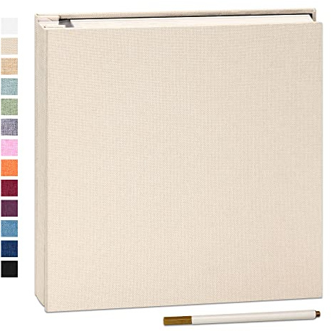 Yopih Photo Album Self Adhesive Book 120 Pages 33x32cm Beige | Linen Cover, Scrapbook Album, 4X6 8X10 Photos, Metallic Pen, Save Baby Growth Wedding Travel