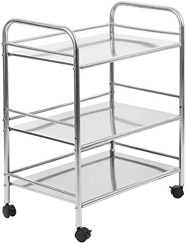 Drumm Carrello a mano a 3 ripiani, carrello da cucina in acciaio inox, portaoggetti carrello con ruote, carrello di servizio da cucina, ristorante, cucina, 61 x 36 x 75 cm