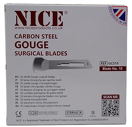 50 x NICE No.10 Gouge Sterile Carbon Steel Blades GCS10 for Manicure and Pedicure