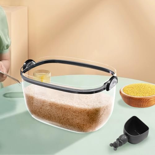 5L Cereal Dispenser Rice Dispenser with TPR Air-tight Sealing|Measuring Cup,Rice Storage Bin Cereal Container Kitchen Pantry Organization Canisters for Rice Cereal Dog /Cat Food Flour (Black)