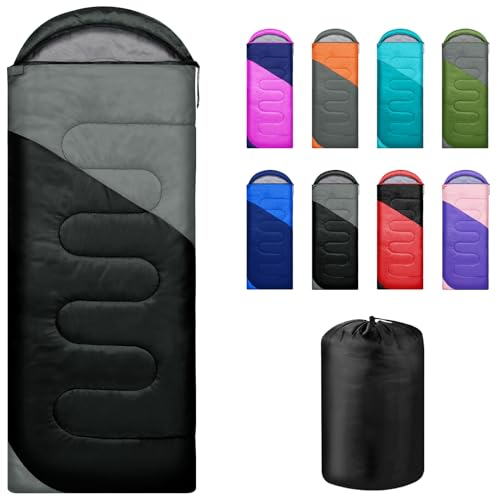 Yarmiene Schlafsack 3-4 Jahreszeiten,Schlafsack Outdoor für Erwachsene und Kinder,Schlafsäcke für Tragbare Rechteckige Weich Dick und Warm für Outdoor,Camping,Wandern,Reise,Schwarz+Grau
