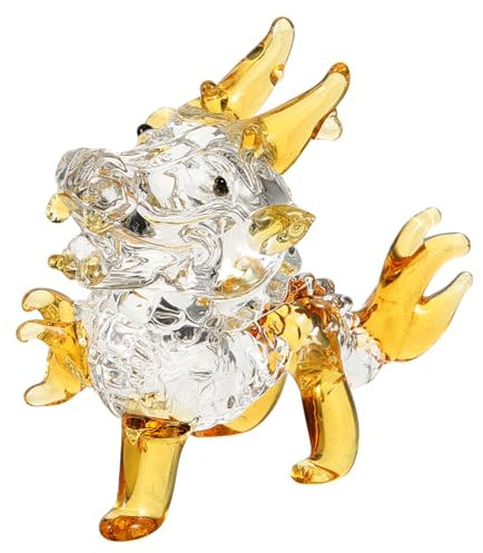 Garneck Kristall-Drachenfiguren Mundgeblasene Glasdrachen Fabelwesen Tiere Statue Briefbeschwerer Chinesische Neujahrsdekoration Glückstier-Kuchenaufsatz für Auto-Innendekoration Gold