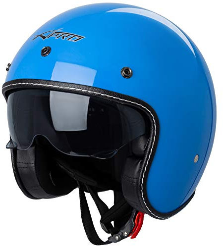 Casco Moto Jet Cafe Racer Omologato ECE 22-06 Parasole scooter Blu XXL