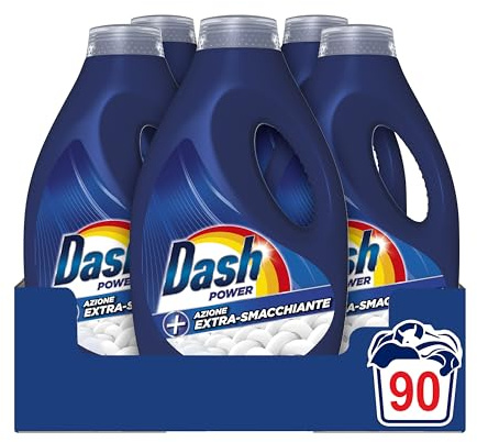 Dash Power Detersivo Liquido Lavatrice, 90 Lavaggi (18x5), Azione Extra-Smacchiante, Extra Rimozione Macchie, Efficace Anche A Freddo E In Cicli Brevi