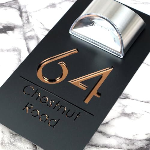 K Smart Sign | Bellissima LED F31 | Solar Light House Signs Door Number Plaques For Wall - Matt Black & Copper Mirror