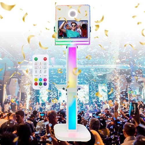 agreilduite DSLR-Kamera-Fotoautomat - 15,6-Zoll-Touchscreen, tragbarer Selfie-Fotoautomat mit einstellbarem RGB-Umgebungslicht und LED-Ringfülllicht und Flightcase, für Partys, Verleihgeschäfte,White