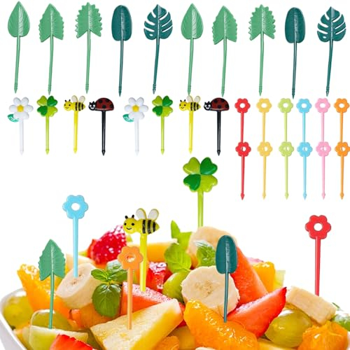 BSITSSS 60PCS Fruit Fork Cute Food Picks for Kids, Reusable Mini Toothpick Cartoon Dessert Fruit Forks Cupcake Toppers Bento Box Party Supply Lunch Accessories