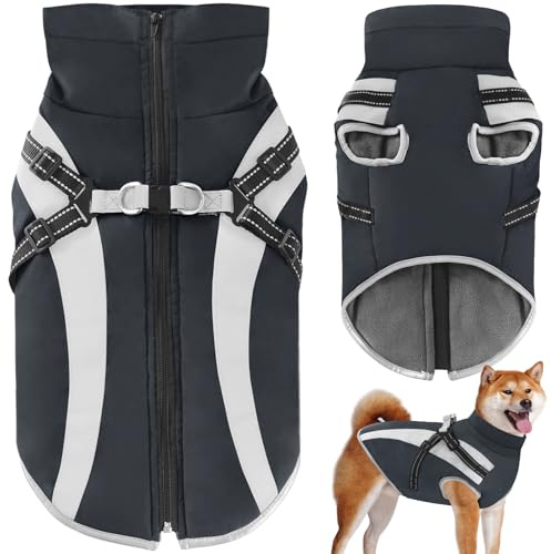 Oslueidy Waterproof Dog Coat with Harness,Winter Warm Jacket Windproof Pet Clothes Snowsuit Dog Jackets for Small Medium Large Dogs XL-6XL