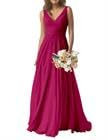 Vestidos largos de gasa para dama de honor, plisados, vestidos formales de noche, fucsia, 50