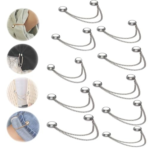 OTEB Multi-Function Magnetic Clothing Clips, Multifunctional Long Chain Shawl Sweater Round Magnetic Snap, Multifunctional Scarf Buckle Wrist Tie Snap, Shirt Sleeve Shortening Button(10pcs Silver)