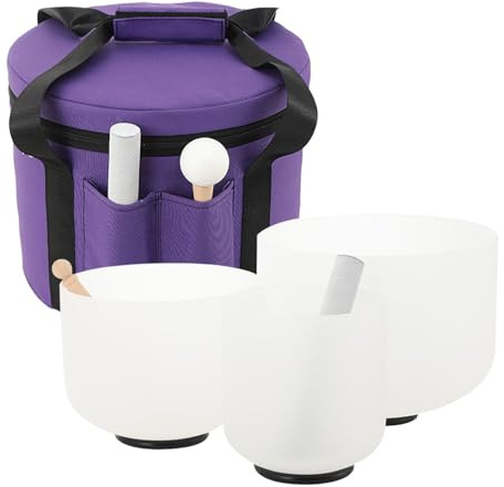 NICCOO 3 st kristallsjungande skålar ljudskål meditationssats 15 cm en anteckning 20 cm G anteckning 25 cm F anteckning hjärta chakra kvarts gåva för helande bön yoga avslappning med bärväska