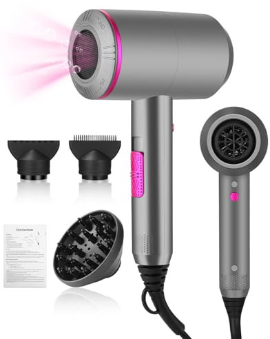Toaren Föhn Ionen Haartrockner AC Motor, 2000W Föhn mit Diffusor Schnelltrocknen Hair Dryer 2 Geschwindigkeits und 3 Hitzeeinstellungen, mit 1 Diffusor & 2 Konzentratoren,für Zuhause,Salons und Reisen