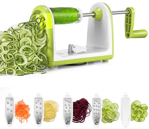 Spiralizzatore di Verdure Taglia Verdure a Spaghetti 5 In 1 Affettatrice a Spirale Manuale Tagliaverdure Julienne Spaghetti Zucchine Attrezzo Spaghetti di Zucchine Attrezzo per Verdure Cetrioli