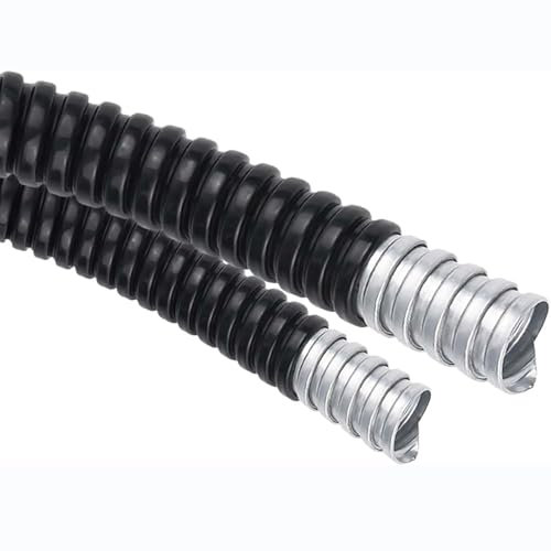 Black Plastic Coated Metal Hose, Waterproof Threaded Corrugated Flexible Pipe Cable Line, Sleeve Protecter, Cable Sleeve (36 * 39mm, 10m)
