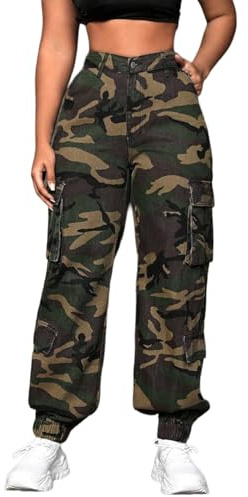 Camo Pants Women Baggy High Waisted Camouflage Cargo Joggers with Multiple Pockets Military Army Sweatpants XL