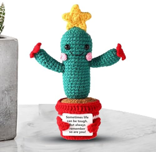 Cactus de animales de ganchillo positivos, cactus de ganchillo positivo,Regocíjate con las muñecas de peluche - Muñeca de planta de lana tejida, peluche estrellado de ganchillo inspirador c