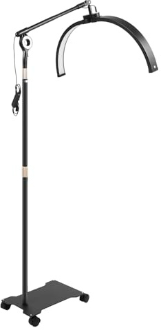 SanBouSi LED Wimpern Lampe Halbmond Lampe mit Rollen, Einstellbare Höhe & Helligkeit, Mobil Kosmetiklampe Nagellampe mit Handyhalter für Tattoos, Maskenbildner, Schönheit