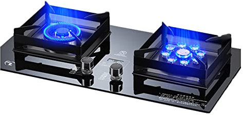 GAROEN Estufa de Gas de 2 quemadores, 5,2 kW, Alta Potencia de Fuego, Temporizador Bilateral, Dispositivo de protección contra Apagado Accidental de Llama, para Camping y Comedor en el jardín (NG)