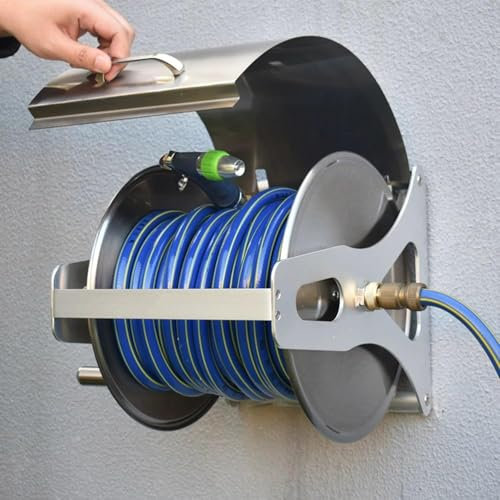 PP-Vic Stainless Steel Hose Storage Rack Hose Reel, Heavy Duty Hose Storage Rack Garden Hose Reel, Outdoor Portable Hose Reel, Easy To Move,40M