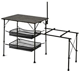 Tragbarer, faltbarer Picknicktisch mit ultraleichter Glasfaser-Kocharbeitsplatte und Gas-Rack-Gartenmöbel für Camping und Grillen, inklusive Netztasche zur Aufbewahrung