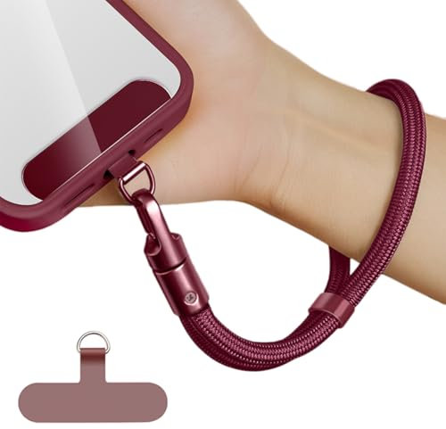 AOKSUNOVA Cinturino per cellulare corto, cinturino da polso per cellulare, portachiavi corto, catenella per cellulare corta universale bordeaux
