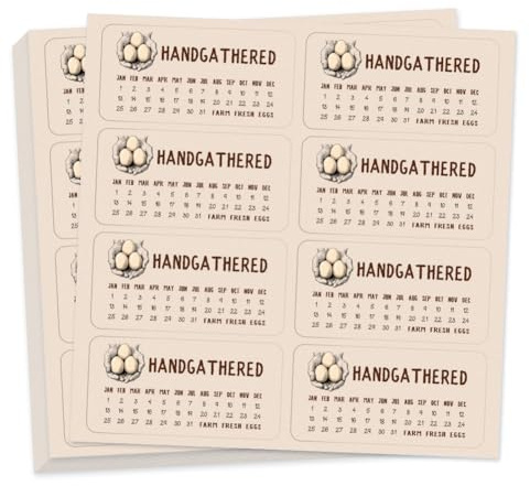 GOMAKERER 160 Pcs Egg Carton Labels, Handgathered Farm Fresh Eggs Sticker Collected Date Writable PET Adhesive Egg Packaging Sticker for Box Container Carton Farm Supplies, 5x10cm