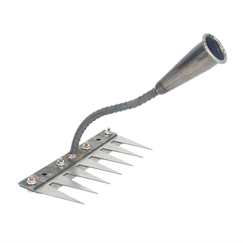 Rastrillo de jardín de acero al carbono de 5/6/7/8 dientes, herramienta resistente para desmalezar y aflojar el suelo para césped, patio y granja, construcción de hierro duradera con mango ergonómico