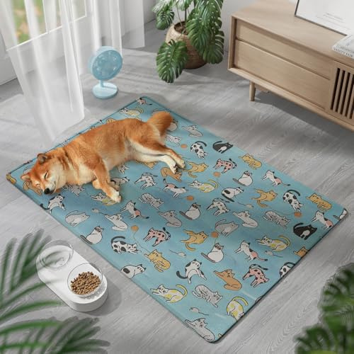 BESTORI Napfunterlage Hunde und Katze rutschfest Saugfähige Waschbar Futtermatten Futternapf Unterlage für Haustier Chat Bleu, 50 x 70 cm