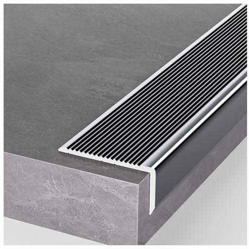 Rutschfeste Metall-Treppen-Nasen-Form, 6 cm breiter Kantenschutz, 91,4 cm Länge, langlebige L-Treppenkappen für Sicherheit und Stil (Grau B x H 6 x H 6 x L 77/196 cm)