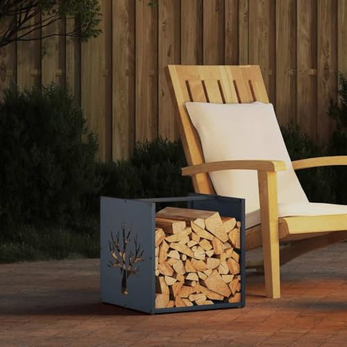 NQJIBUE Artículo - Estante para leña antracita, 40 x 40 x 40 cm, acero laminado en frío, accesorios para chimenea y estufa de leña, estantes y soportes para leña