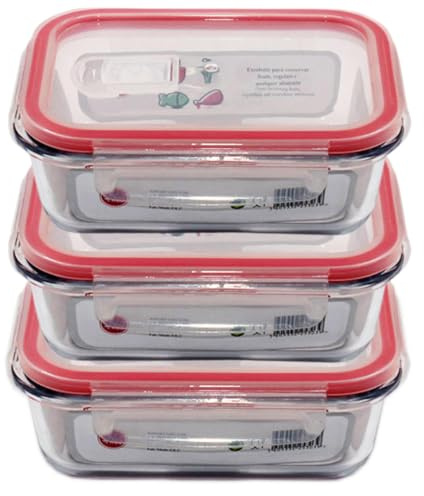 CasaBela - Set di 3 contenitori in vetro linea 7, ermetici, adatti per microonde, congelatore e forno (senza coperchio) - Vetro/plastica/silicone, 3 x 1500 ml (capacità media) (3 x 1500 ml)